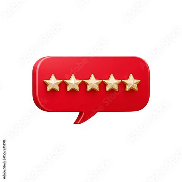 Fototapeta 3d five star rating on a speech bubble isolated on transparent background, Png 