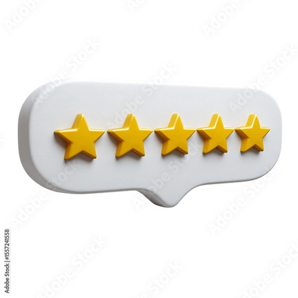 Fototapeta 3d five star rating on a speech bubble isolated on transparent background, Png 