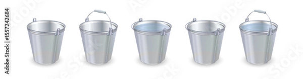 Obraz Metal vector buckets with and without water. Vector
