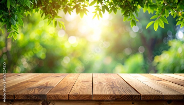 Obraz Wooden board table with blurred background for product display or mockup

