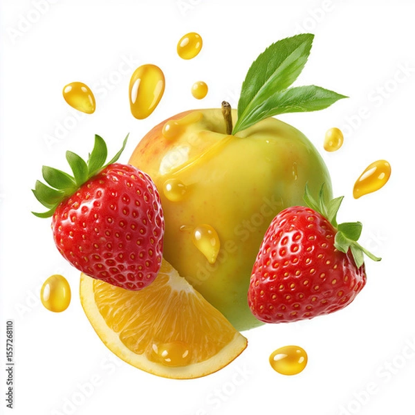 Fototapeta delicious fresh fruit with juice splashes, isolated on a white background