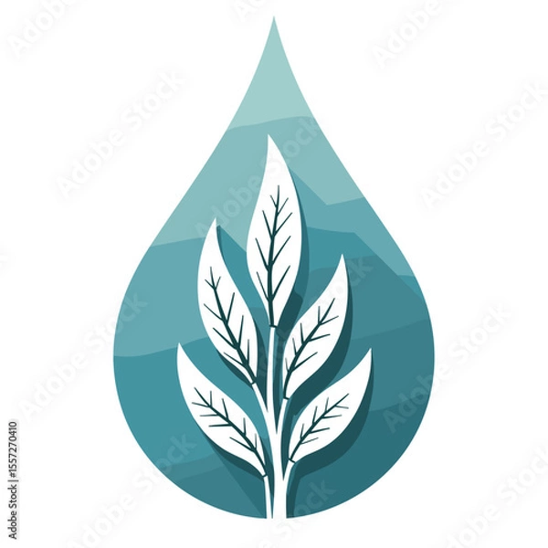 Fototapeta Stylized leaves within a water drop shape, the concept of environmental awareness