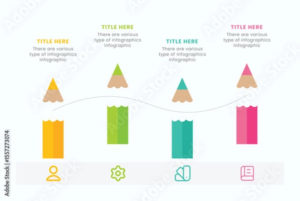 Fototapeta Pencil infographic design template with 4 step for education and Business Concepts, Modern flat vector illustration for presentation