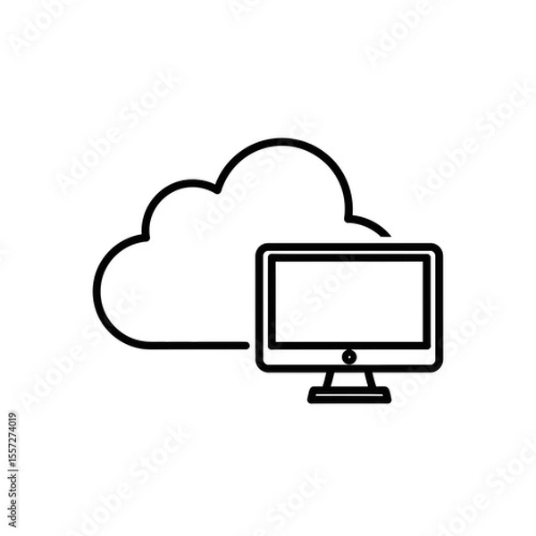 Fototapeta Cloud Computing Concept with Computer and Cloud Design  