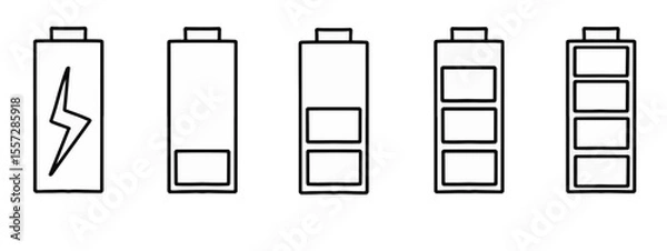 Fototapeta Battery level indicator set isolated on white background. Battery power indicators vector pack