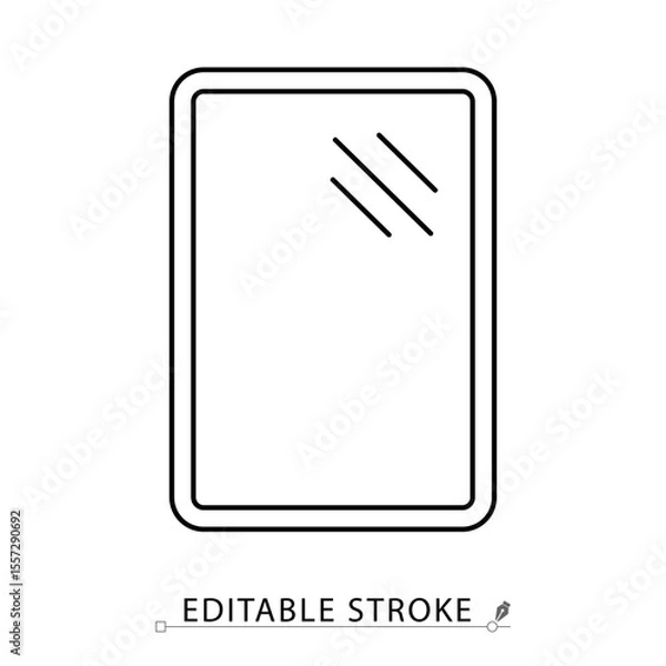Obraz A mirror icon in minimalist style with editable stroke. Home interior element, bathroom accessory, reflective surface, hygiene object, furniture detail, outline drawing, vector line illustration.
