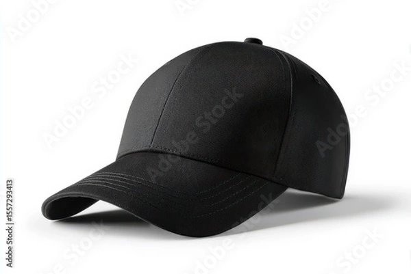 Fototapeta A chic black baseball cap showcasing a customizable surface ideal for branding, streetwear, or casual outings, perfect for events and personal style statements