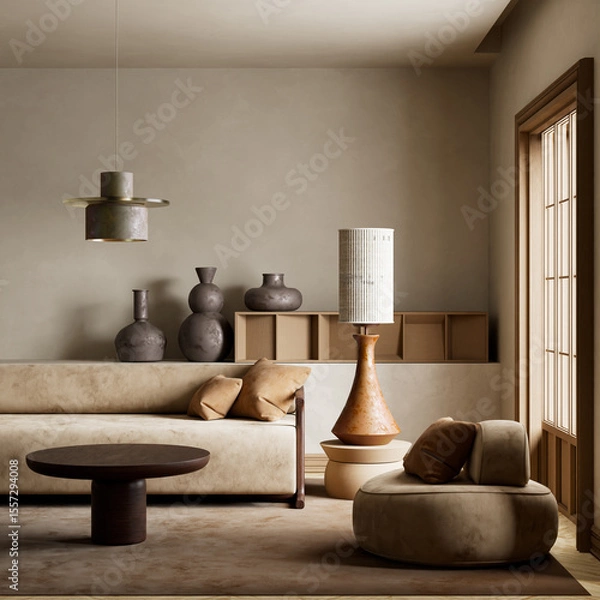 Fototapeta Where Scandinavian simplicity meets Japanese serenity. 3D illustration