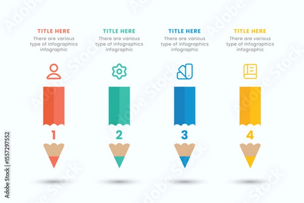 Fototapeta Pencil infographic design template with 4 step for education and Business Concepts, Modern flat vector illustration for presentation