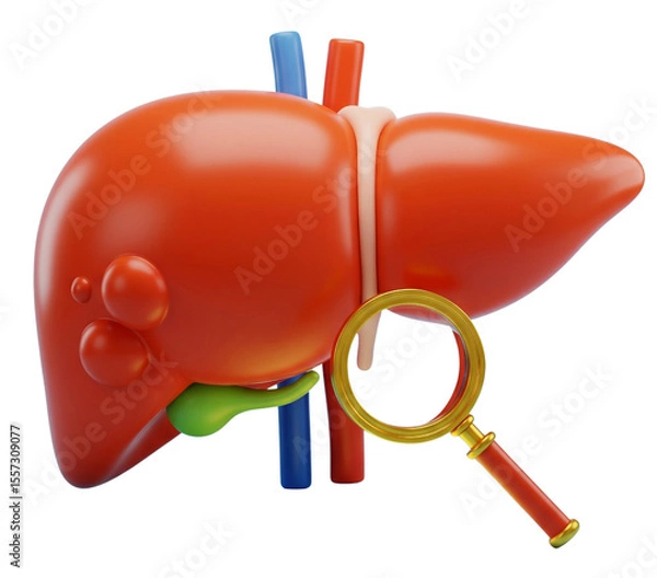 Fototapeta Simplified Medical 3D Model of the Liver (Hepar), Gallbladder, and Hepatic Vasculature with Diagnostic Focus.