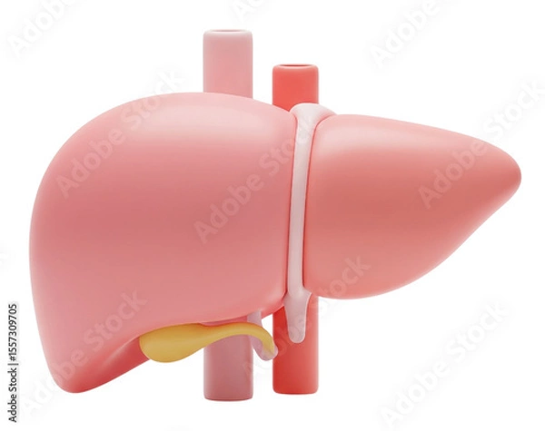 Fototapeta Simplified Human Liver and Gallbladder 3D Model with Vascular System, Perfect for Healthcare Content