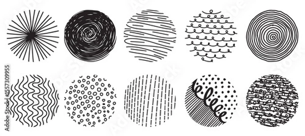 Fototapeta hand drawn doodle shapes round abstract black backgrounds patterns vector illustration