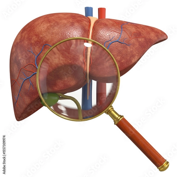 Fototapeta Human Liver Anatomy in 3D with Bile Duct System and Veins Highlighted Under Magnification – Educational Medical Render.