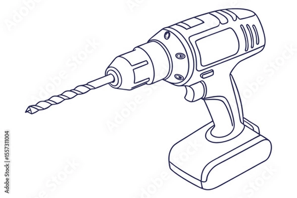 Obraz Minimalist electric drill line drawing power tools on clean background