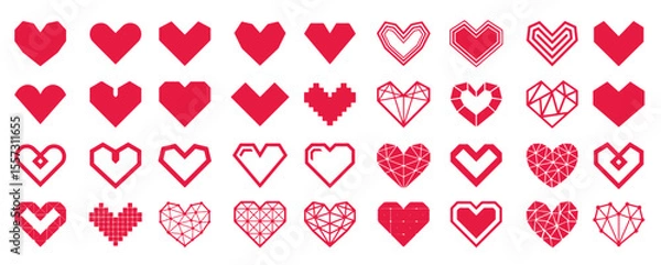 Fototapeta geometric vector hearts icons different variations shapes