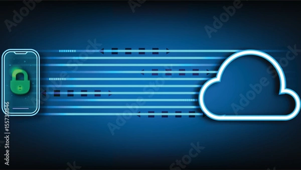 Obraz Secure Mobile Data Transfer to Cloud Storage - Futuristic Vector Concept