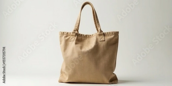 Fototapeta A Simple Beige Tote Bag, Perfect for Everyday Use, Made from Durable Fabric, Featuring Comfortable Handled and a Roomy Interior for Carrying Daily Essentials