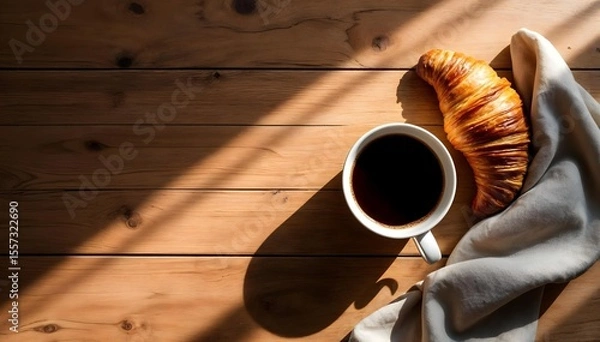 Obraz Coffee & Croissant Breakfast Flat Lay