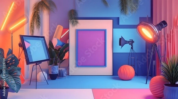 Obraz Vibrant Creative Studio Space with Colorful Decorations and Lighting