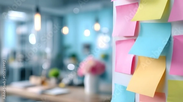 Obraz Colorful Sticky Notes in Bright Office Environment for Productivity Boost