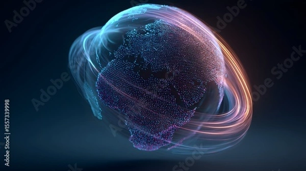 Obraz Vibrant Digital Globe with Light Trails in Dark Background