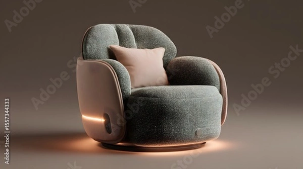 Obraz Cozy Modern Chair with Soft Textiles and Ambient Lighting Features