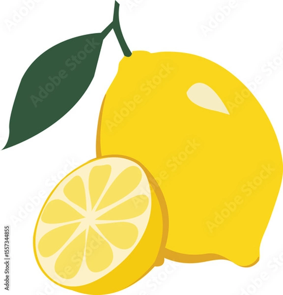 Fototapeta Lemon with Half Slice Flat Vector