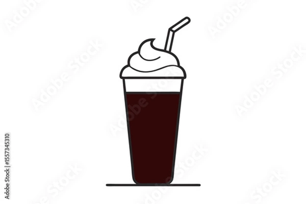 Obraz Iced coffee glass vector with straw whipped cream and cold style