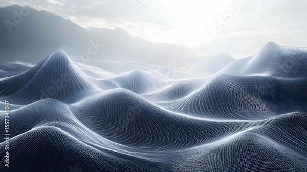 Obraz Futuristic Digital Landscape with Abstract Wave Patterns and Light