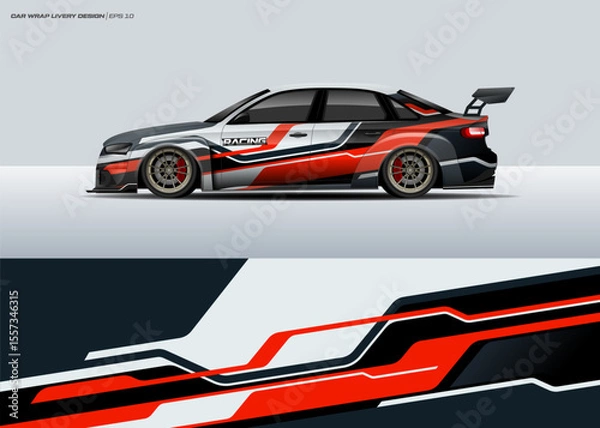 Fototapeta Car wrap design vector. Graphic abstract stripe racing background designs for wrap