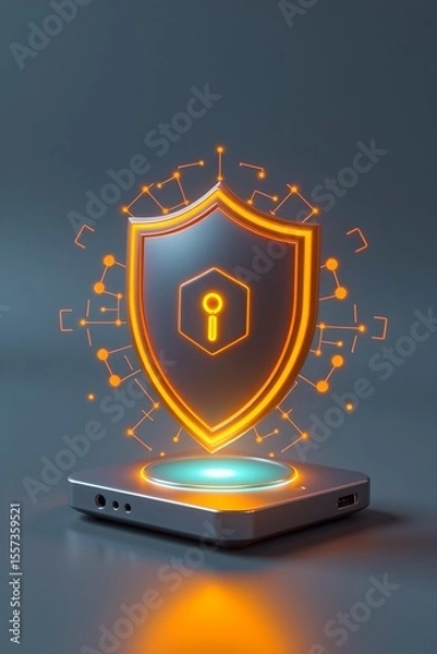 Fototapeta iot device with security shield icon, smart device cybersecurity, clean product render — secure iot integration