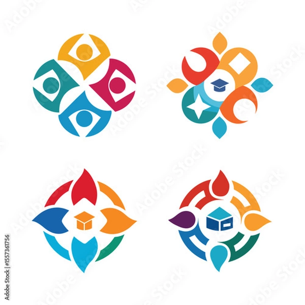 Obraz Flat Learning Management System Abstract Logo Pack – Minimalist Vector Style White Back