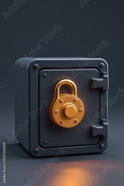 Fototapeta digital safe box with lock icon, secure digital savings fintech, stylized 3d render — digital vault fintech