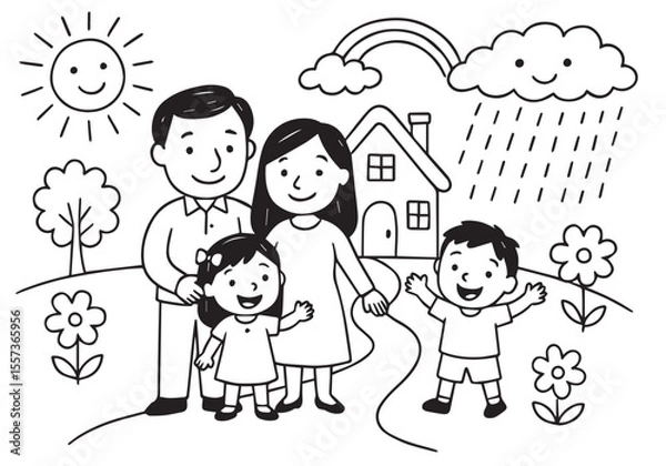 Fototapeta The drawing character of family. The appearance and lifestyle. Collection of hand drawn. 