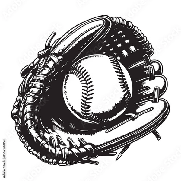 Fototapeta Leather baseball glove and white ball image vector