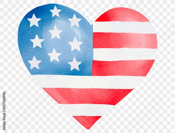 Fototapeta Patriotic heart with USA flag design vector in watercolor style for July 4th celebration themes