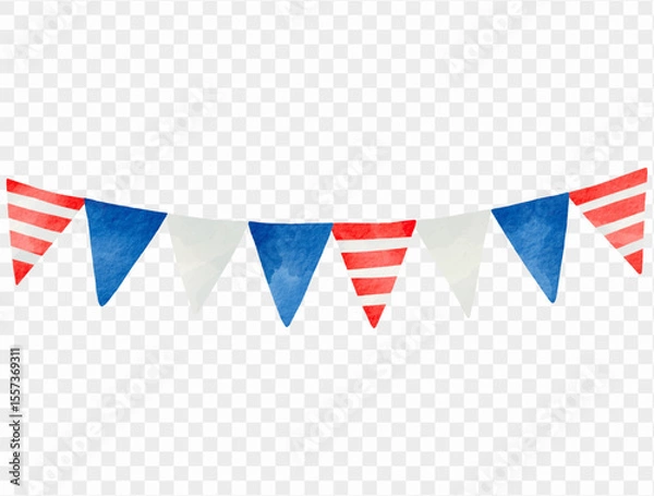 Fototapeta Watercolor patriotic bunting vector in red, white, and blue for Independence Day decorations and events