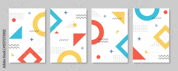 Obraz Collection of memphis style geometric cover design. Vector illustration