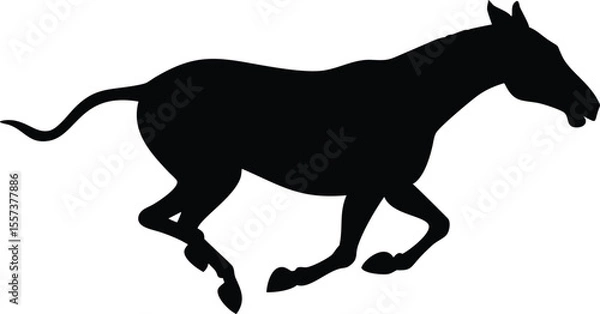 Fototapeta Silhouette of a powerful running horse isolated on a white background for graphic design