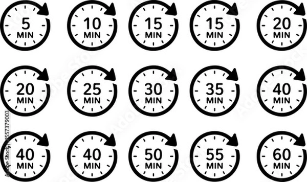 Fototapeta Clock timer icons minute intervals circular arrow vector