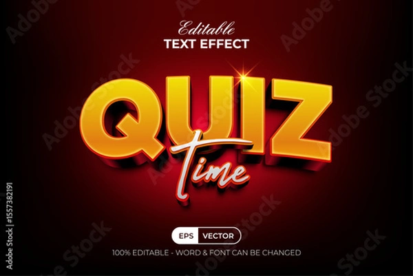 Fototapeta Quiz Time Editable Text Effect 3D Golden Curved Style.