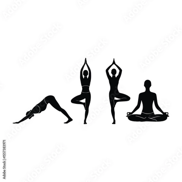 Obraz Yoga Positions Silhouettes Meditative Practice Holistic Health and Well being Demonstrating Mindfulness Flexibility and Balance for Mind and Body