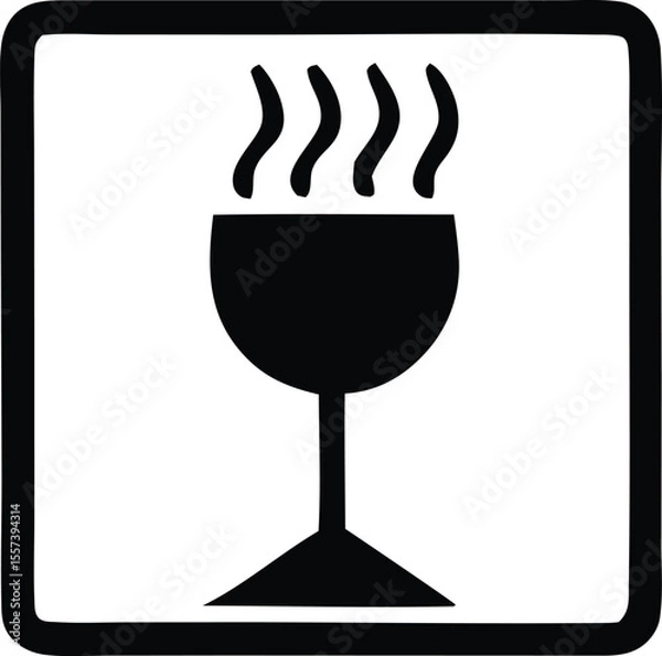 Obraz A black and white icon depicting a wine glass with steam rising indicating a hot beverage or temperature sensitivity