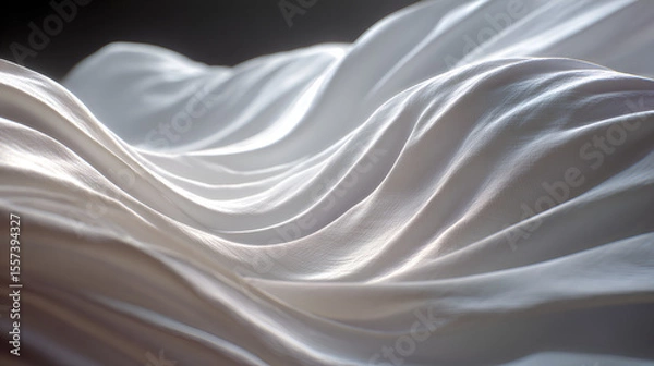 Fototapeta Abstract White Fabric Flowing with Soft Light and Shadow Waves