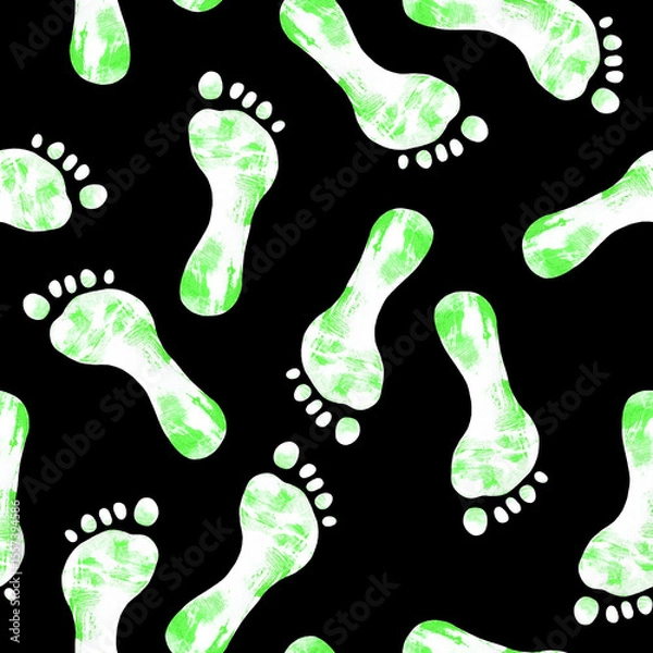 Fototapeta A high-contrast pattern of red footprints on a black background, conveying a bold and edgy artistic design.