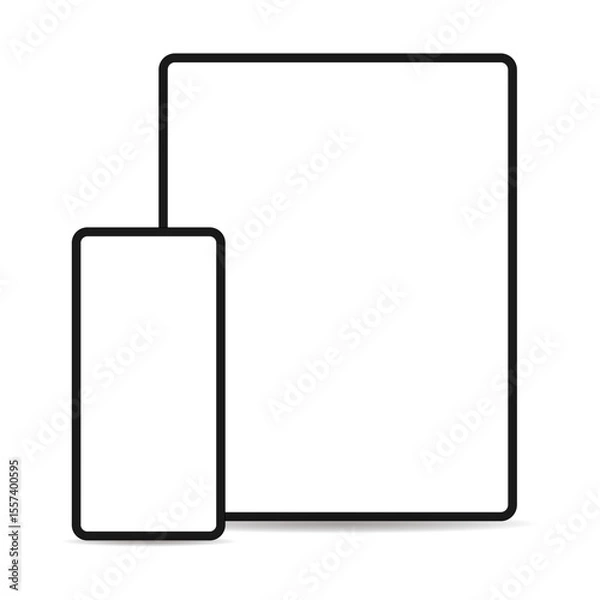 Fototapeta Black smartphone and tablet mockup with shadow on white background