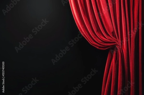 Fototapeta Red stage curtain vector on black bg with copy space