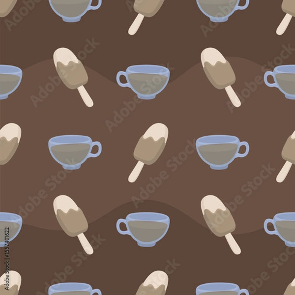Fototapeta Seamless pattern with hot drink cups and popsicles