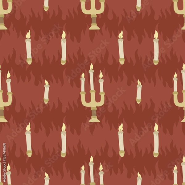 Fototapeta Seamless pattern with fiery candles