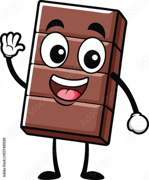 Fototapeta Happy chocolate bar character waving hello